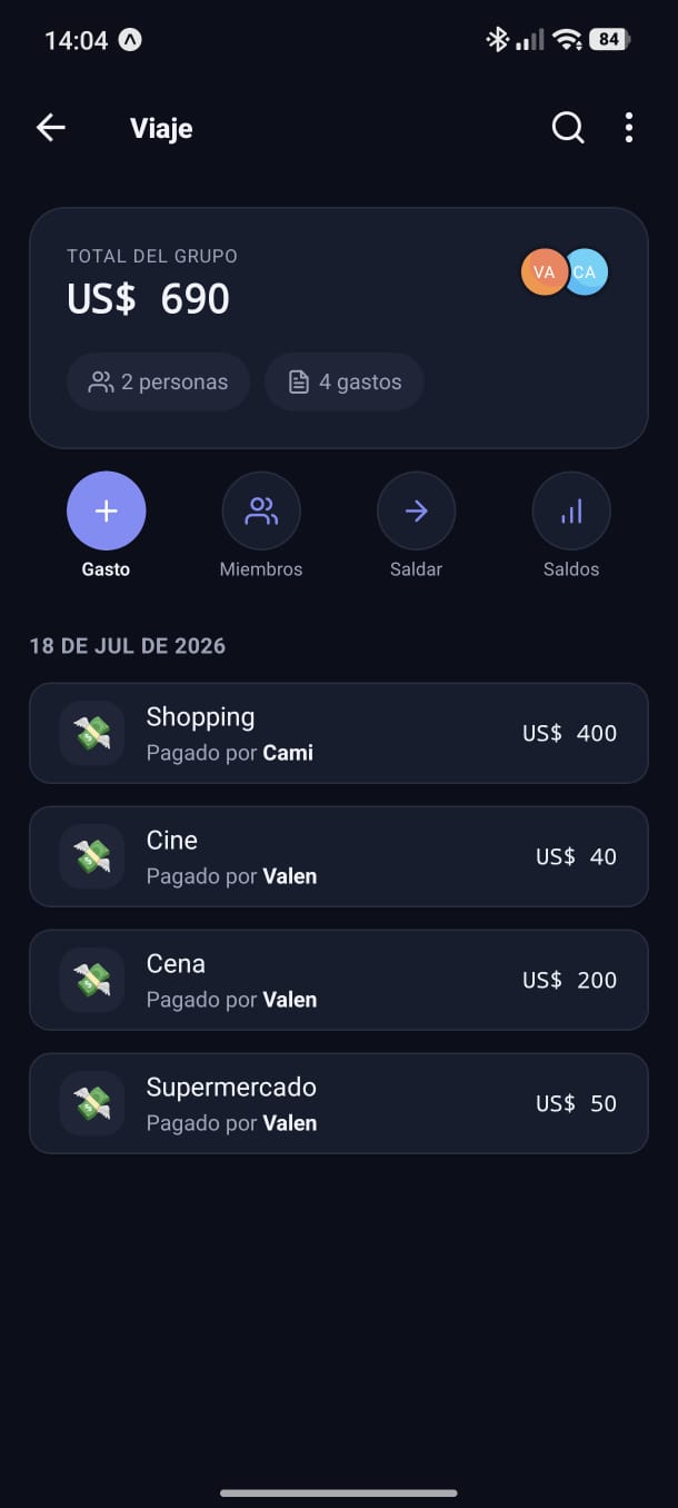 Detalle de grupo con listado de gastos